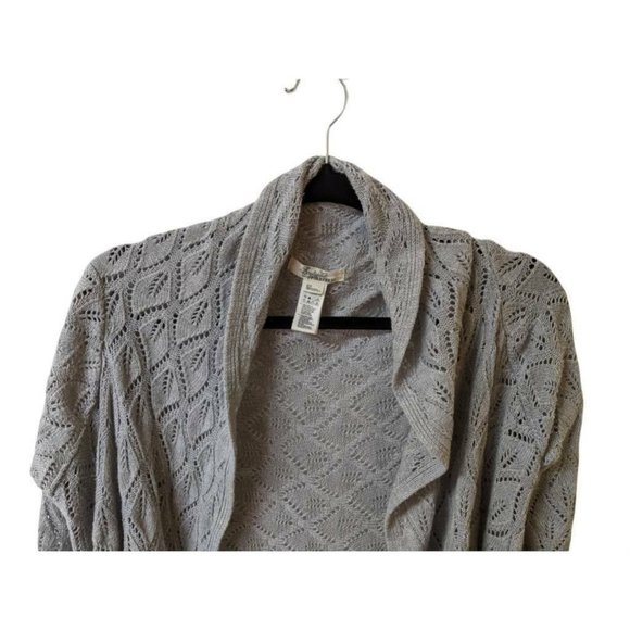 Forever 21 Women Cardigan Sweater Gray 3/4 Sleeve Open Front Loose Weave Boho SP - Picture 2 of 9